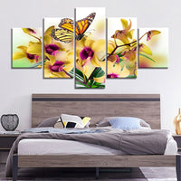 5-Piece Yellow Iris Flowers Butterfly Canvas Wall art