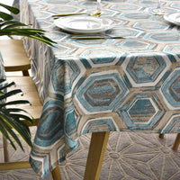Blue / Gold Abstract Geometric Pattern Waterproof Tablecloth
