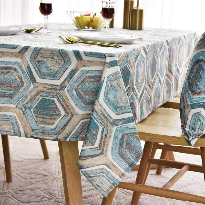 Blue / Gold Abstract Geometric Pattern Waterproof Tablecloth