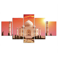 5-Piece Orange Indian Taj Mahal Sunset Canvas Wall Art
