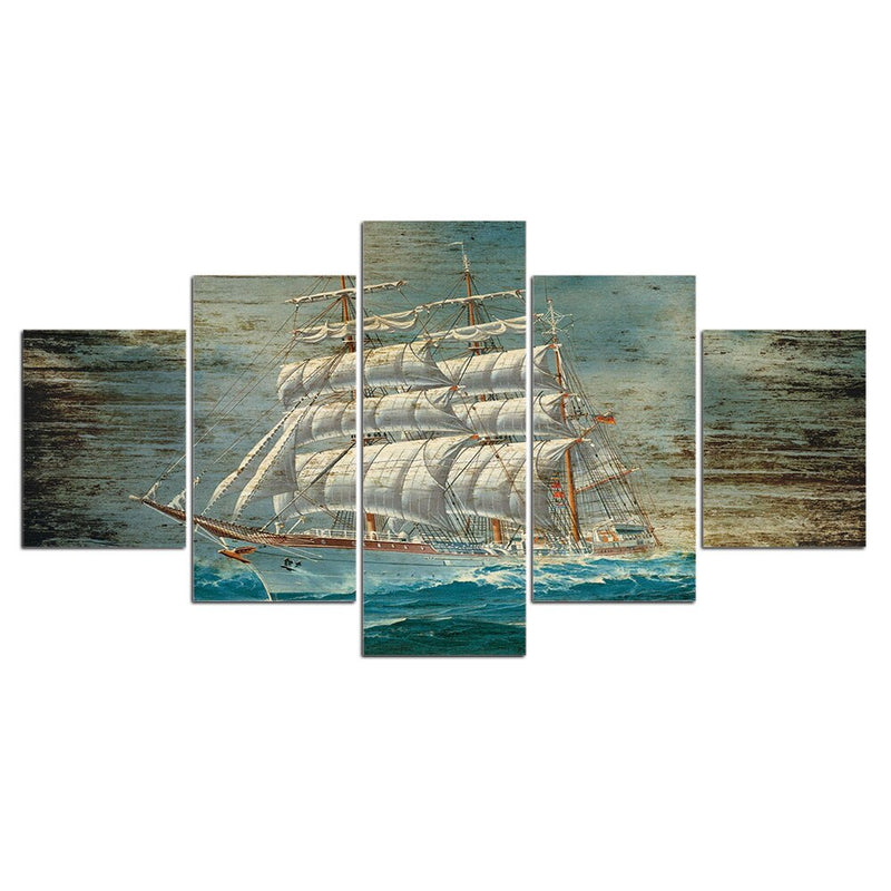 5-Piece Vintage Nautical Sailing Ship Canvas Wall Art