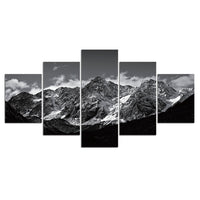 5-Piece Black & White Snowy Mountain Peak Canvas Wall Art