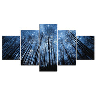 5-Piece Blue Starry Forest Night Sky Canvas Wall Art