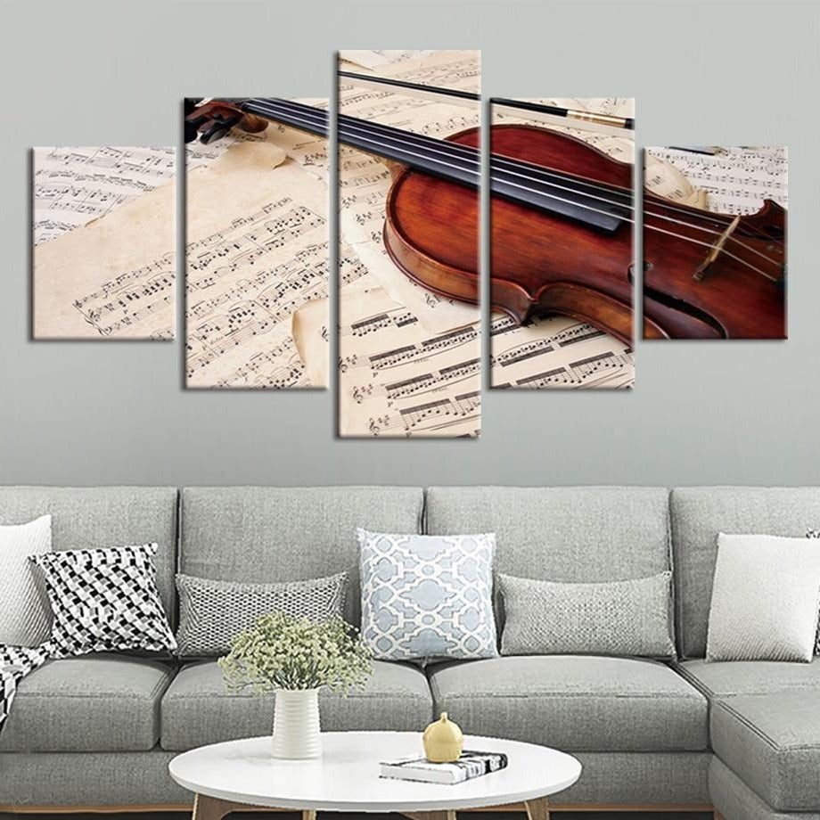 5-Piece Classical Violin Music Paper Canvas Wall Art