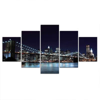 5-Piece New York City Night Skyline Canvas Wall Art