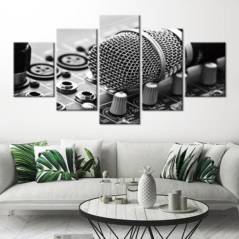 5-Piece Black & White MC Microphone Canvas Wall Art