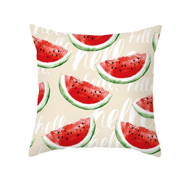 18" Colorful Summer Fruit Print Microfiber Throw Pillow Cover