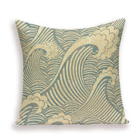 18" Vintage Asian Japanese Wave Print Throw Pillow Cover