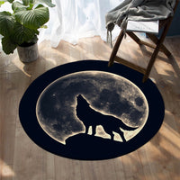 Round Black & White Wolf Print Floor Mat Rug