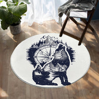 Round Black & White Wolf Print Floor Mat Rug