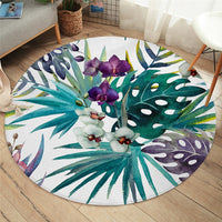 Round Floral Palm Leaf Print Floor Mat Rug