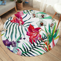 Round Floral Palm Leaf Print Floor Mat Rug