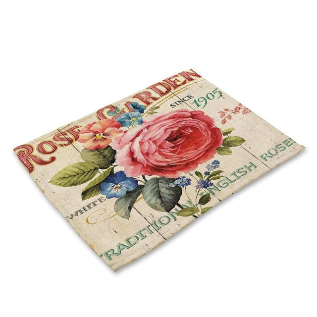 Vintage Rose / Tulip / Peony Flower Print Table Placemat