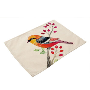 Colorful Ditsy Cartoon Bird Print Table Placemat