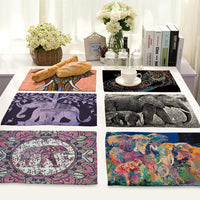 Multi-Color Painted Boho Elephant Print Table Placemat