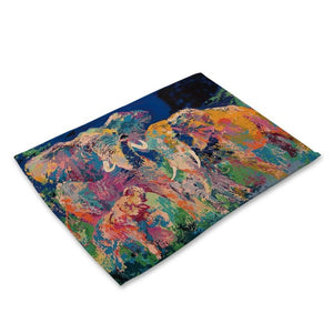 Multi-Color Painted Boho Elephant Print Table Placemat