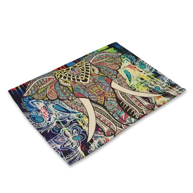 Multi-Color Painted Boho Elephant Print Table Placemat