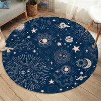 Round Blue Vintage Space Astrology Floor Mat Rug