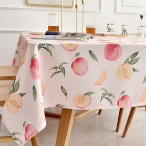 Pink / Orange Peach Fruit Pattern Waterproof Tablecloth