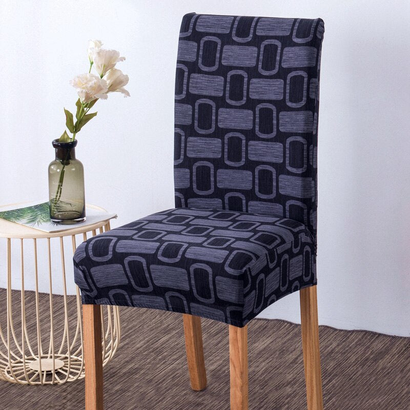 Dark Navy Blue Geometric Link Pattern Dining Chair Cover