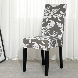 Gray / White Ditsy Floral Pattern Dining Chair Cover