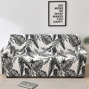 Black & White Tropical Palm Leaf Print Sofa Couch Cover