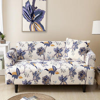 Abstract Ivory / Blue Floral Pattern Sofa Couch Cover