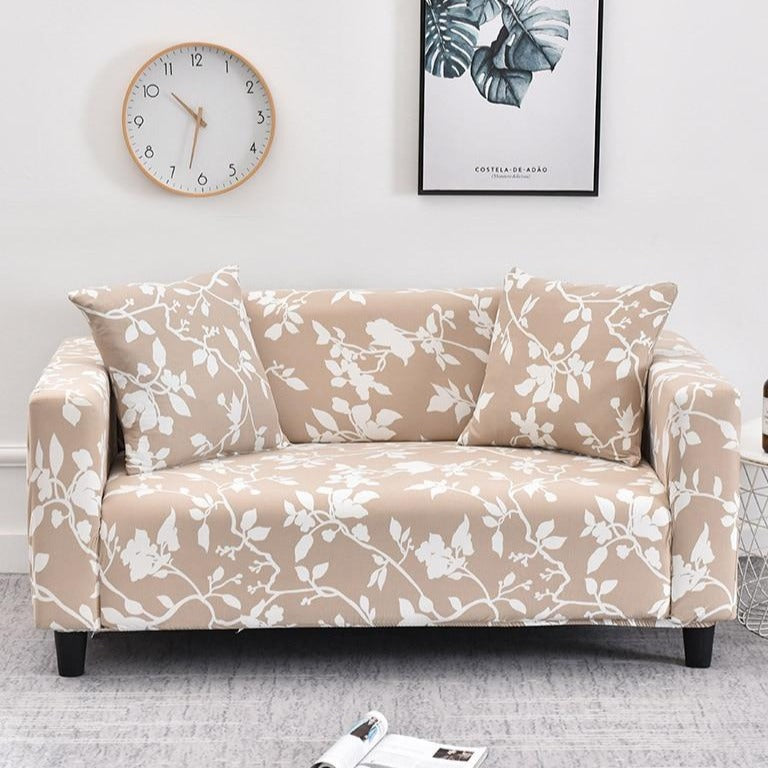 Beige / White Floral Branch Pattern Sofa Couch Cover