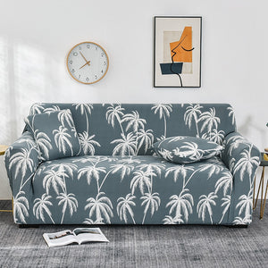 Gray / White Tropical Palm Tree Pattern Sofa Couch Cover