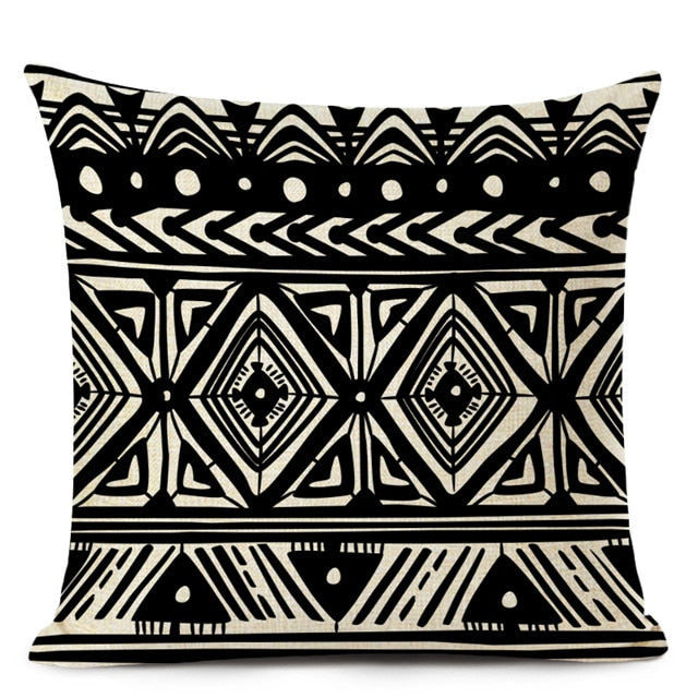 18" Black Tribal Aztec Pattern Throw Pillow Cover