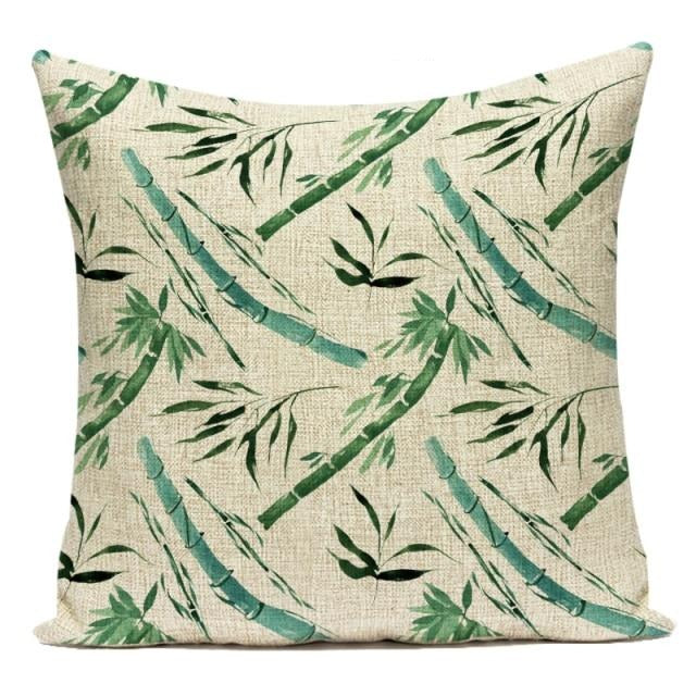 18" Tropical Bamboo Leaf Print Throw Pillow Cover