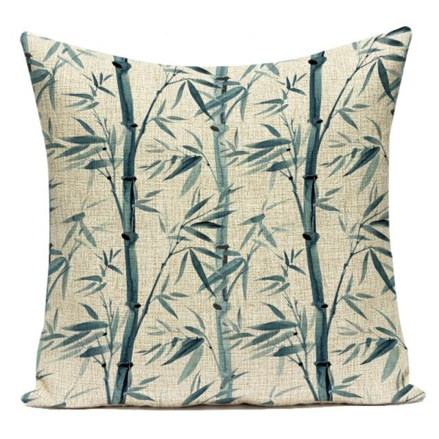 18" Tropical Bamboo Leaf Print Throw Pillow Cover