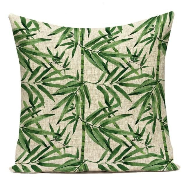 18" Tropical Bamboo Leaf Print Throw Pillow Cover