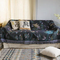 Knitted Vintage Floral Bird Sofa Throw Cover Blanket