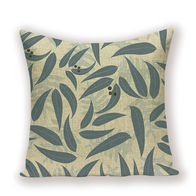 18" Contemporary Plant Leaf Print Throw Pillow Cover