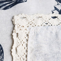 White Coastal Shell Pattern Cotton Linen Tablecloth w/ Lace