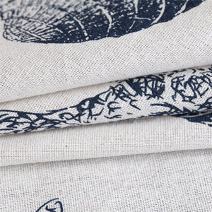 White Coastal Shell Pattern Cotton Linen Tablecloth w/ Lace