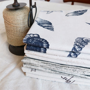 White Coastal Shell Pattern Cotton Linen Tablecloth w/ Lace