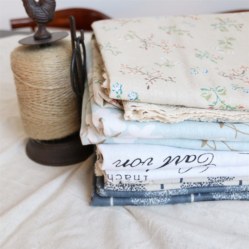 Beige Vintage Floral Pattern Cotton Linen Tablecloth w/ Lace