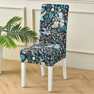 Dark Blue Ditsy Floral Pattern Dining Chair Cover