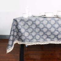 Lucky Tree Pattern Cotton Linen Tablecloth w/ Lace