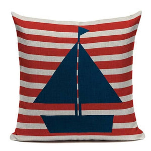 18" Red / Blue Nautical Boat Inspiration Pillow Cover