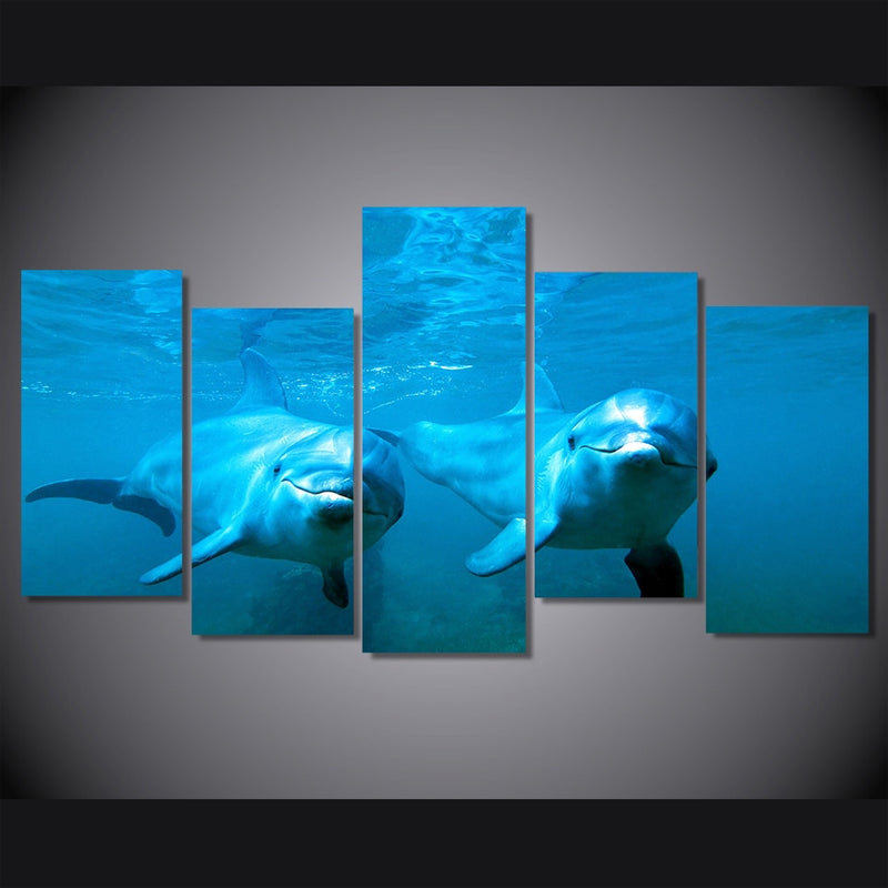 5-Piece Underwater Dolphin Friends Canvas Wall Art