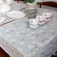 Elegant Sky Blue Floral Pattern Cotton Linen Tablecloth