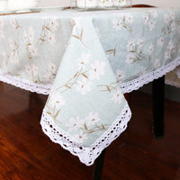 Elegant Sky Blue Floral Pattern Cotton Linen Tablecloth