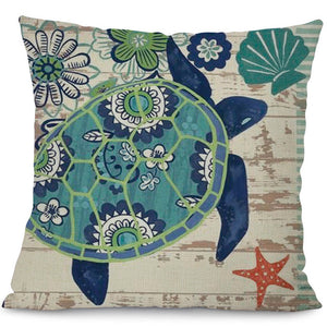 18" Blue Marine Nautical Sea Creature Throw Pillow Cover
