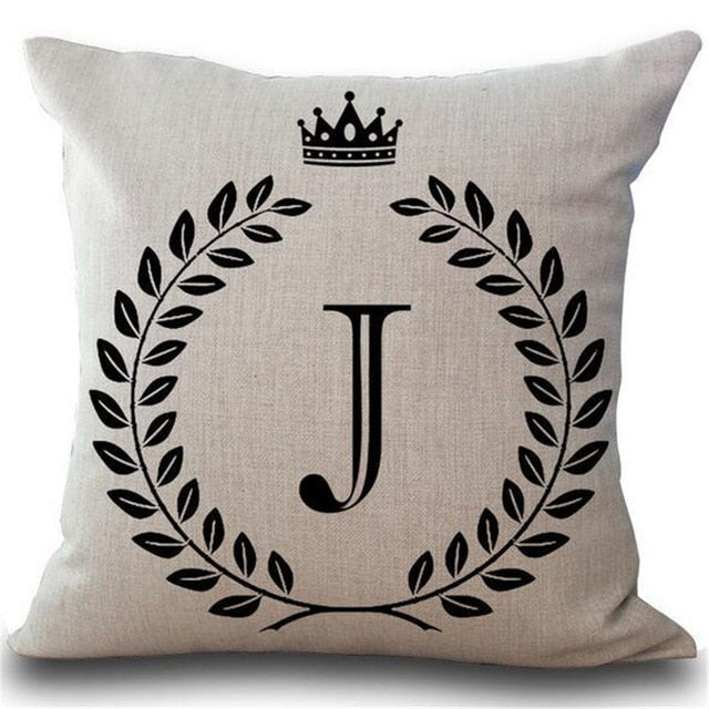 18" Crown Crested Family Letter Print Throw Pillow Cover