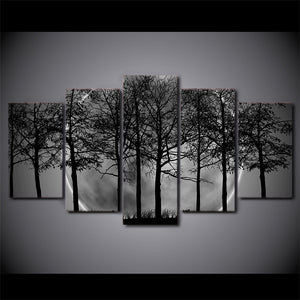 5-Piece Black & White Lunar Tree Landscape Canvas Wall Art