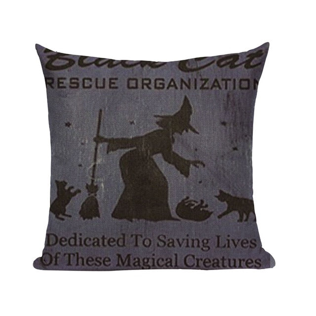 18" Vintage Scary Halloween Print Throw Pillow Cover