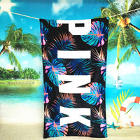 Black Pink Neon Palm Leaf Pattern Beach Towel